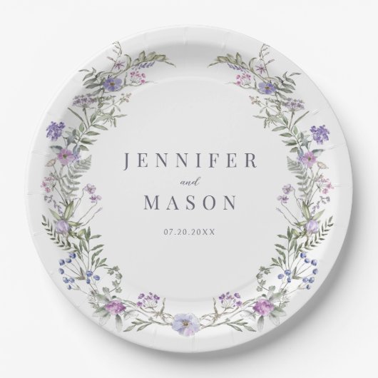 Assiettes En Carton Plaques en papier mariage violet lavande fleurie (Devant)