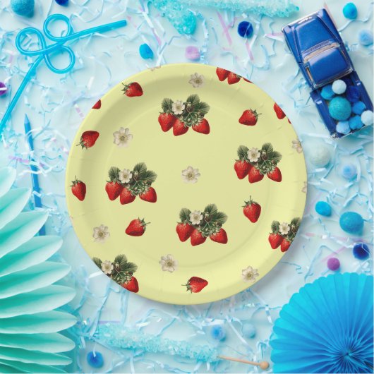 Assiettes En Carton Plaques en papier mignon fraise et jaune (Fête)