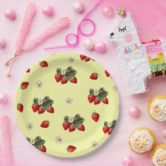 Assiettes En Carton Plaques en papier mignon fraise et jaune (Fête)