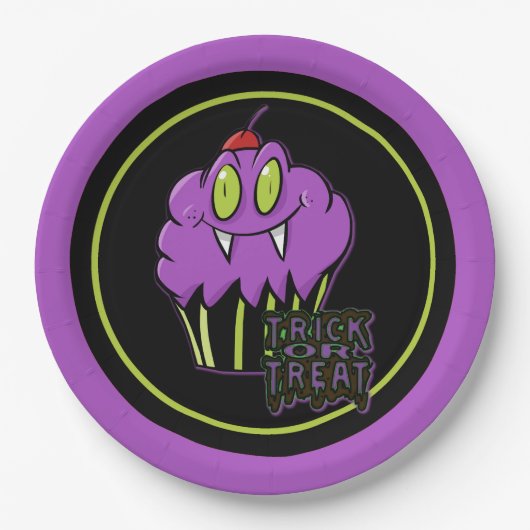 Assiettes En Carton Plaques en papier mignonne Halloween violet Vampir (Devant)