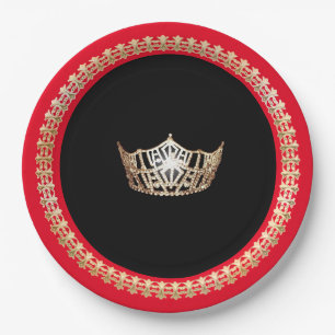Assiettes En Carton Plaques en papier Miss America Red Gold Crown 9"