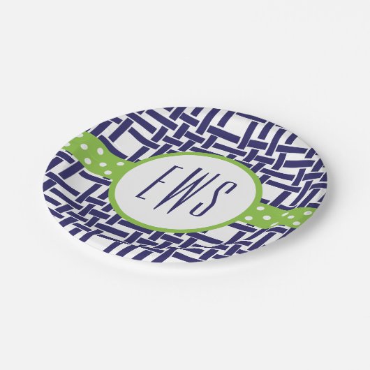 Assiettes En Carton Plaques en papier monogramme Bambou et Grosgrain (Angle)
