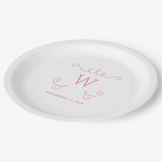 Assiettes En Carton Plaques en papier monogramme rose (Angle)