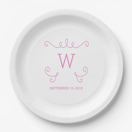 Assiettes En Carton Plaques en papier monogramme rose (Devant)
