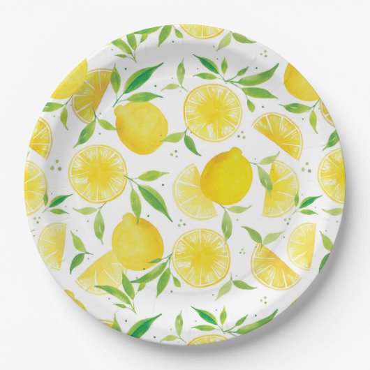 Assiettes En Carton Plaques en papier motif citron d'aquarelle (Devant)