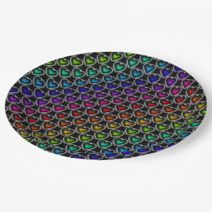 Assiettes En Carton Plaques en papier Motif Rainbow Hearts