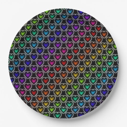 Assiettes En Carton Plaques en papier Motif Rainbow Hearts (Devant)