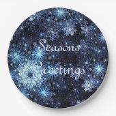 Assiettes En Carton Plaques en papier Motif Wintery Blue Snowflake (Devant)