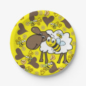 Assiettes En Carton Plaques en papier, mouton Bumblebee Coeurs Brown J (Devant)