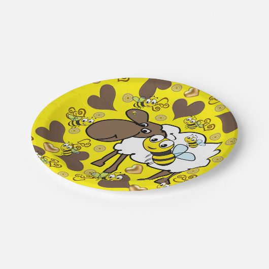 Assiettes En Carton Plaques en papier, mouton Bumblebee Coeurs Brown J (Angle)