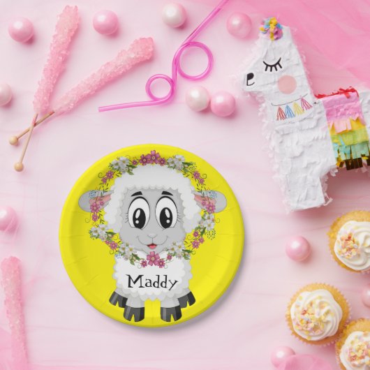 Assiettes En Carton Plaques en papier, mouton Floral Jaune (Fête)