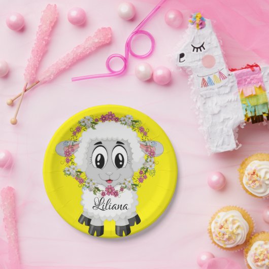 Assiettes En Carton Plaques en papier, mouton Floral Jaune (Fête)