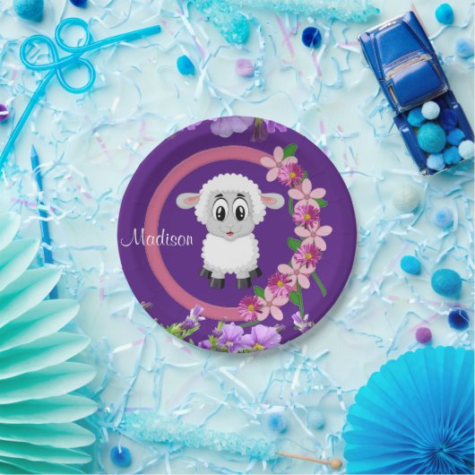Assiettes En Carton Plaques en papier, Mouton Floral Violet (Fête)