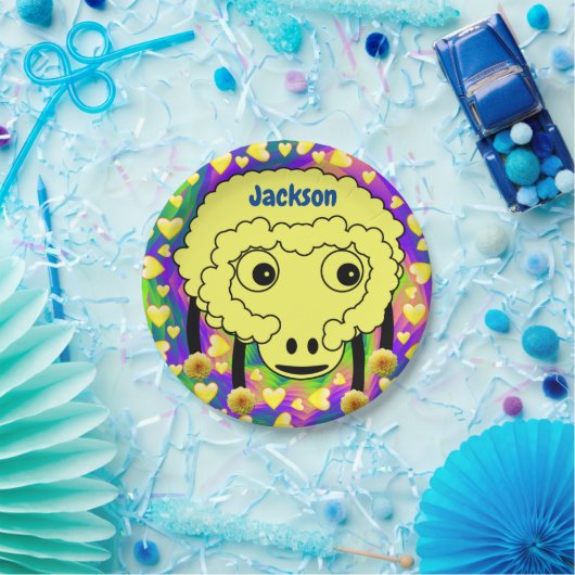 Assiettes En Carton Plaques en papier, Mouton Jaune Coeurs Jaunes (Fête)