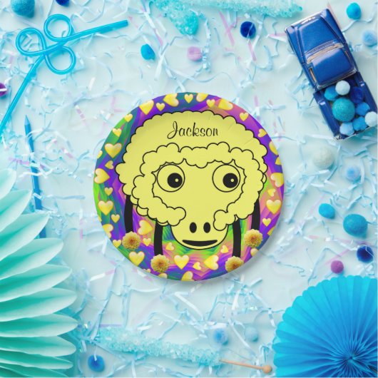 Assiettes En Carton Plaques en papier, Mouton Jaune Coeurs Jaunes (Fête)