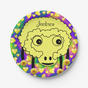 Assiettes En Carton Plaques en papier, Mouton Jaune Coeurs Jaunes