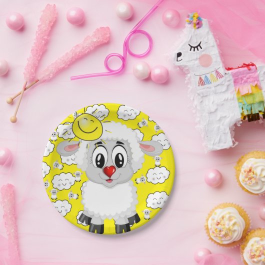 Assiettes En Carton Plaques en papier, Moutons nuages soleil Jaune (Fête)
