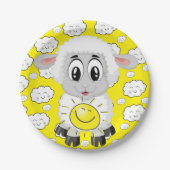 Assiettes En Carton Plaques en papier, Moutons nuages soleil Jaune (Devant)