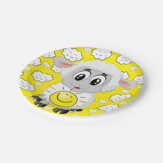 Assiettes En Carton Plaques en papier, Moutons nuages soleil Jaune (Angle)