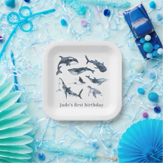 Assiettes En Carton Plaques en papier Ocean Animaux (Fête)
