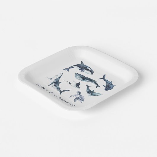 Assiettes En Carton Plaques en papier Ocean Animaux (Angulaire)