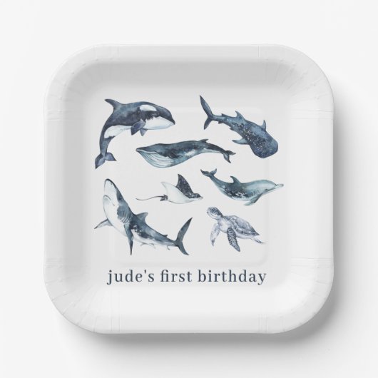 Assiettes En Carton Plaques en papier Ocean Animaux (Recto)