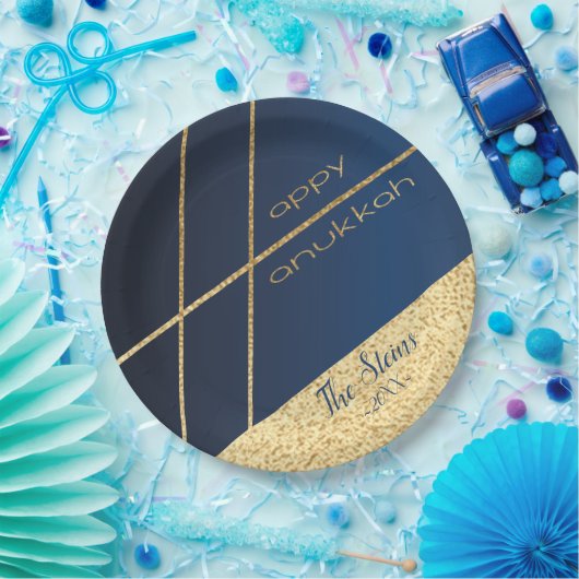 Assiettes En Carton Plaques en papier or et marine Hanoukka (Fête)