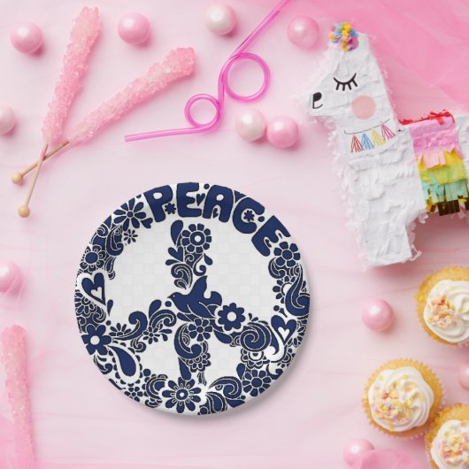 Assiettes En Carton plaques en papier-panneau bleu et blanc (Fête)