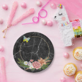 Assiettes En Carton Plaques en papier, Papillon en marbre noirFleurs f (Fête)