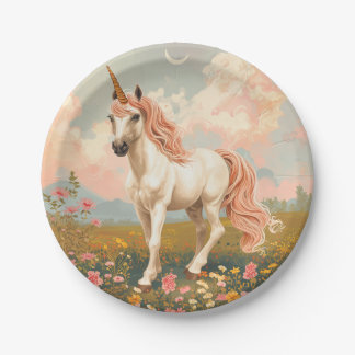 Assiettes En Carton Plaques en papier Pastel Unicorn de style vintage