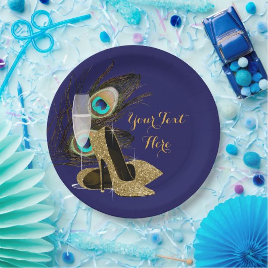 Assiettes En Carton Plaques en papier Peacock Gold High Heel Chaussure (Fête)