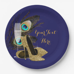 Assiettes En Carton Plaques en papier Peacock Gold High Heel Chaussure