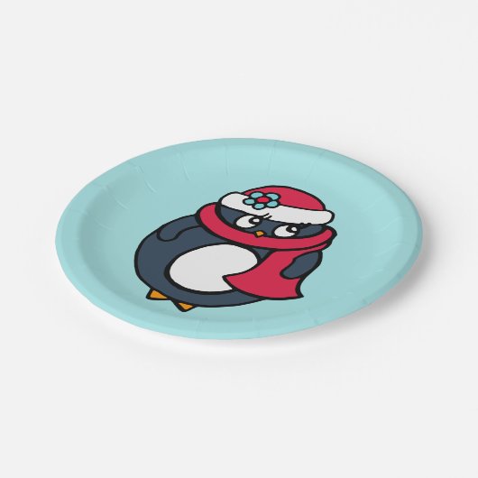 Assiettes En Carton Plaques en papier pingouin de Noël (Angle)