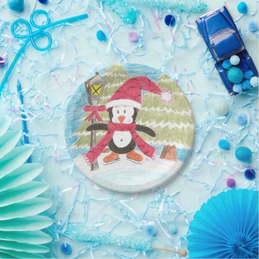 Assiettes En Carton Plaques en papier pingouin de patinage sur glace (Fête)