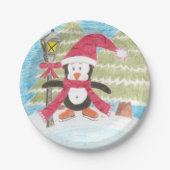 Assiettes En Carton Plaques en papier pingouin de patinage sur glace (Devant)