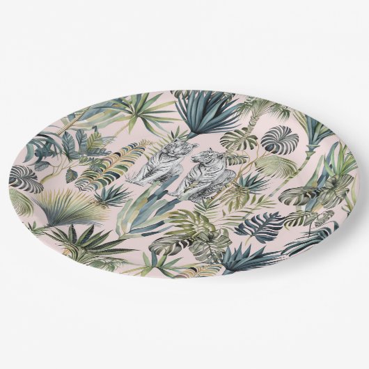 Assiettes En Carton Plaques en papier Pink Jungle White Tigers (Angle)