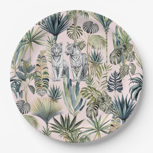Assiettes En Carton Plaques en papier Pink Jungle White Tigers (Devant)