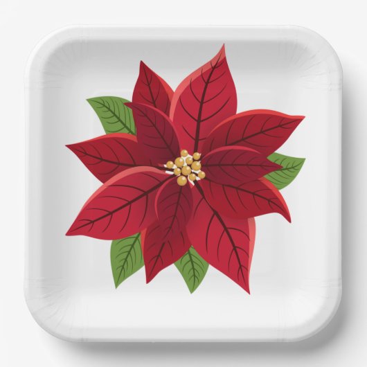 Assiettes En Carton Plaques en papier Poinsettia de Noël (Recto)