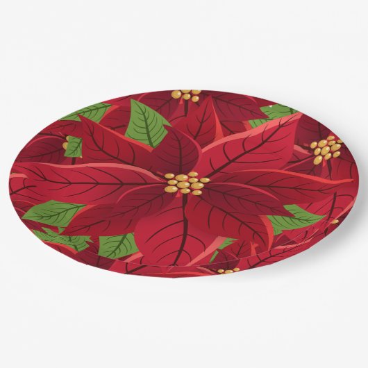 Assiettes En Carton Plaques en papier Poinsettia de Noël (Angle)