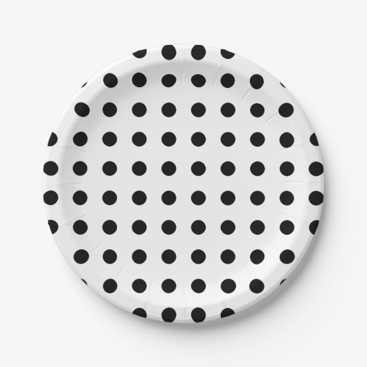 Assiettes En Carton Plaques en papier pois noir et blanc (Devant)