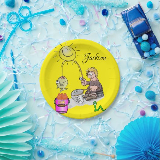 Assiettes En Carton Plaques en papier, Poisson Sun pêcheur Jaune (Fête)