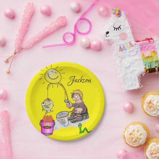 Assiettes En Carton Plaques en papier, Poisson Sun pêcheur Jaune (Fête)