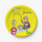 Assiettes En Carton Plaques en papier, Poisson Sun pêcheur Jaune (Devant)