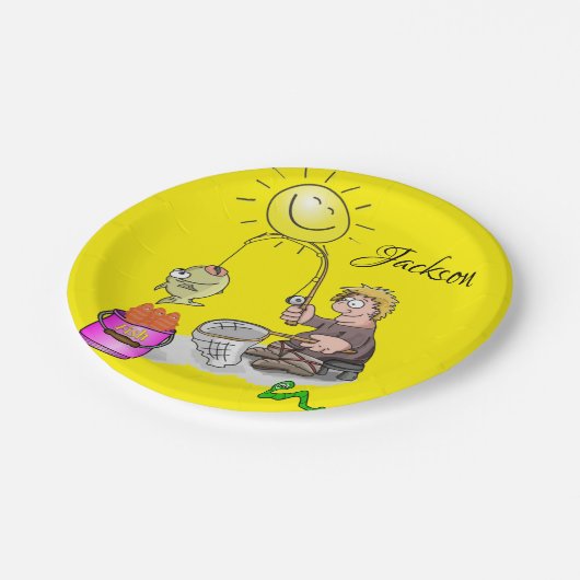 Assiettes En Carton Plaques en papier, Poisson Sun pêcheur Jaune (Angle)