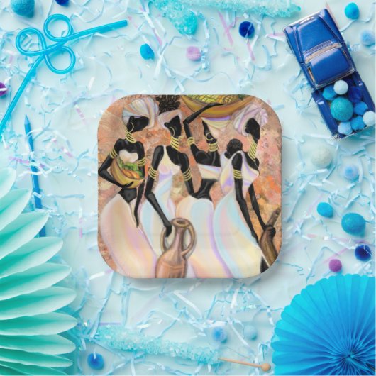 Assiettes En Carton Plaques en papier pour dames africaines - Peinture (Fête)