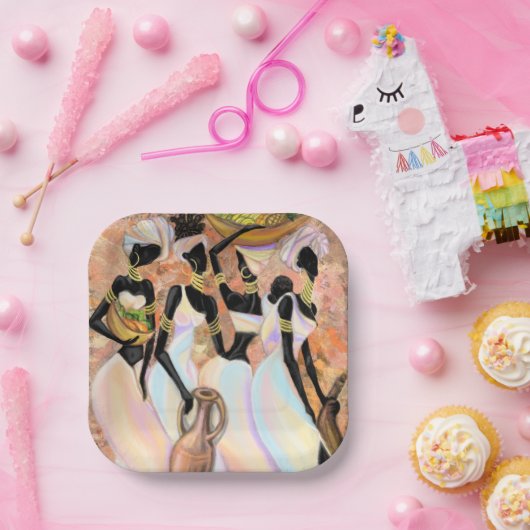 Assiettes En Carton Plaques en papier pour dames africaines - Peinture (Fête)