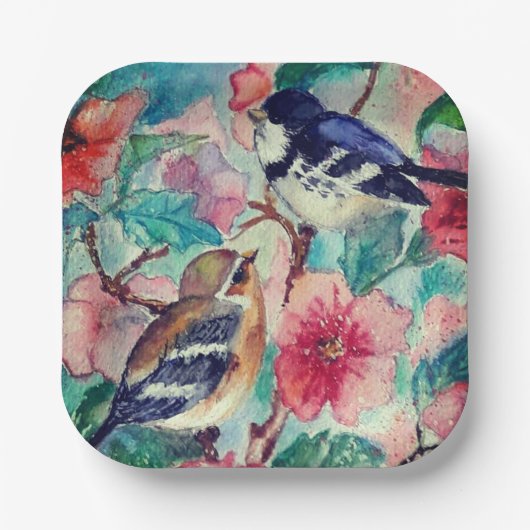 Assiettes En Carton Plaques en papier pour oiseaux de printemps (Recto)