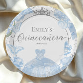 Assiettes En Carton Plaques en papier Quinceanera Robe bleue Dusty Flo