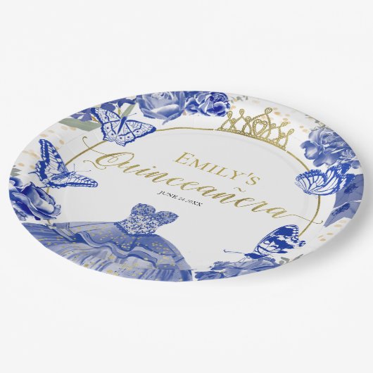 Assiettes En Carton Plaques en papier Quinceanera Robe Bleue Royale Ro (Angle)