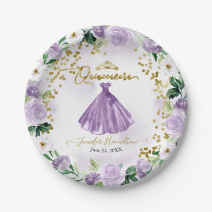 Assiettes En Carton Plaques en papier Quinceanera Robe florale violett